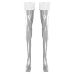 Wet Look Faux Leather Thigh-High Stockings - Passion Pulse Adult