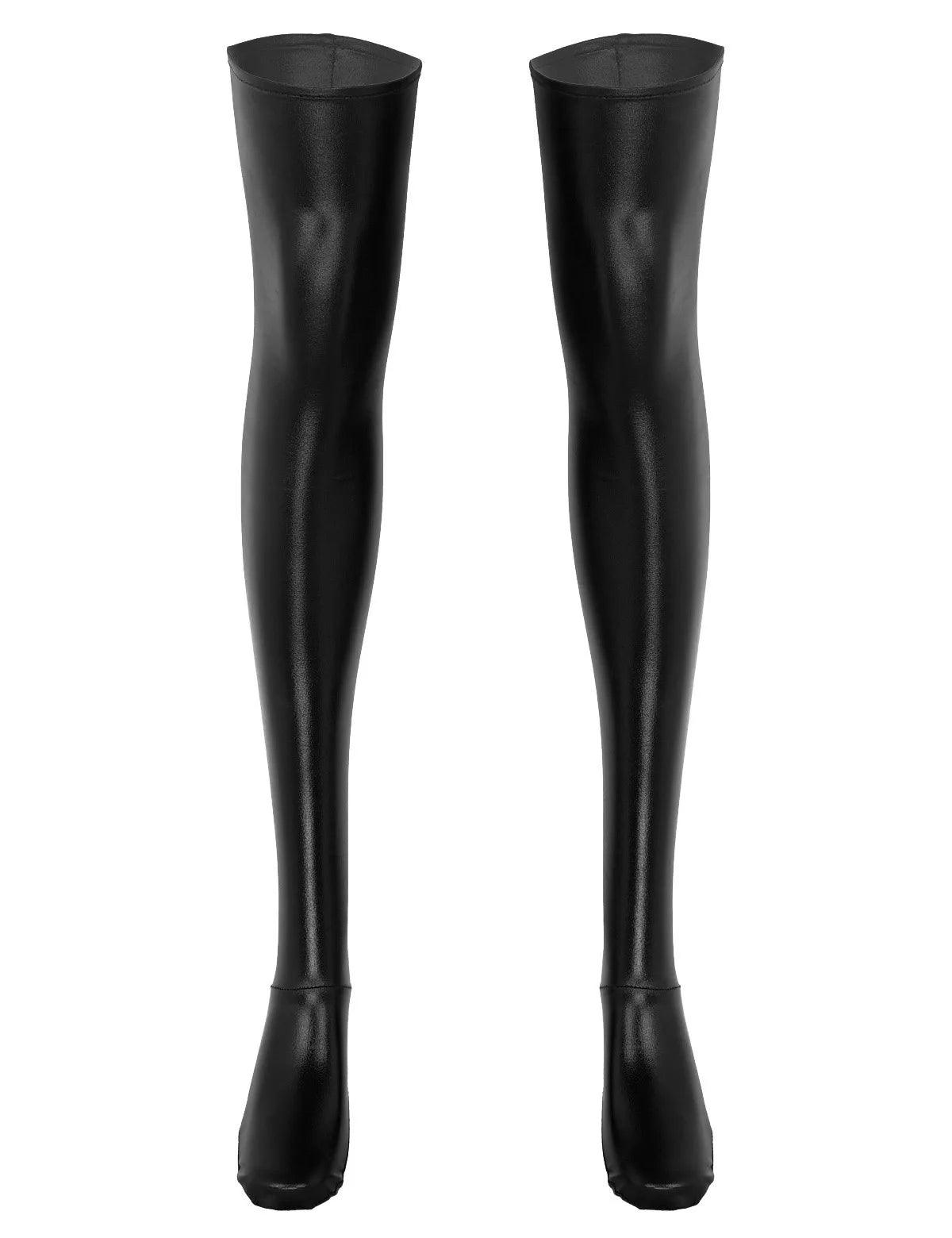 Wet Look Faux Leather Thigh-High Stockings - Passion Pulse Adult