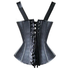 Faux Leather Harness Overbust Corset – Buckled Waist Trainer Steampunk Bustier Vest for Women - Passion Pulse Adult