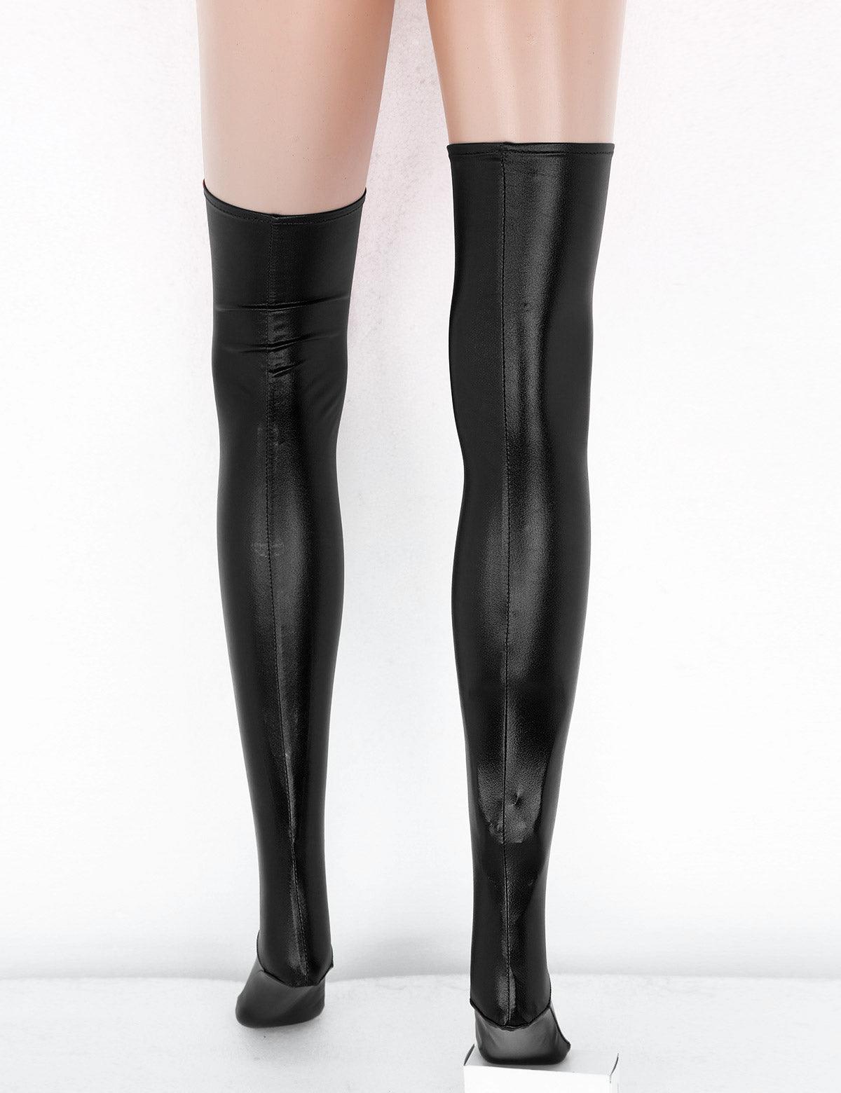 Wet Look Faux Leather Thigh-High Stockings - Passion Pulse Adult