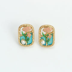 Forest Style Oil Painting Frame Flower Earrings - Passion Pulse Adult