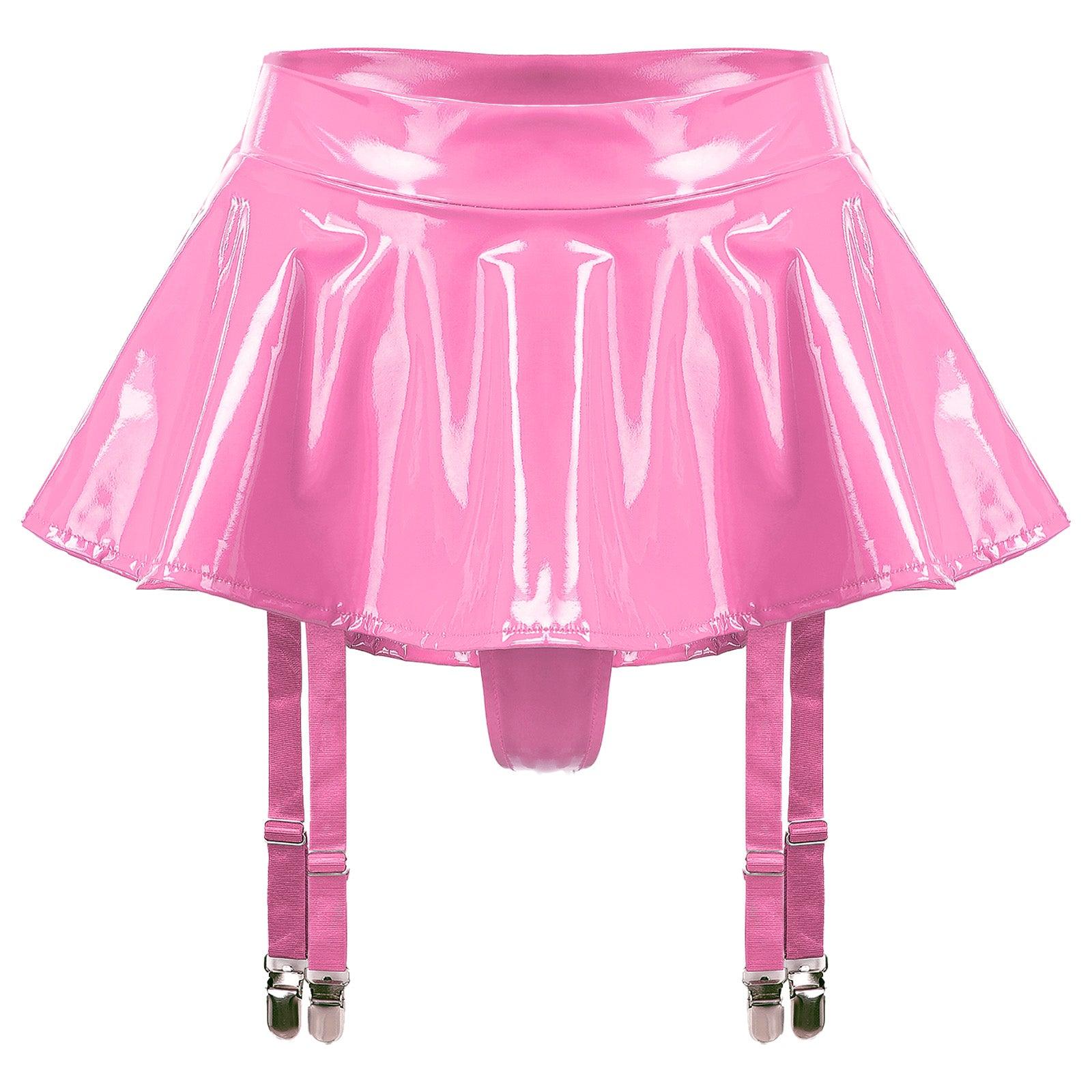 Wet Look Mini Skirt with Garter & Thong - Passion Pulse Adult
