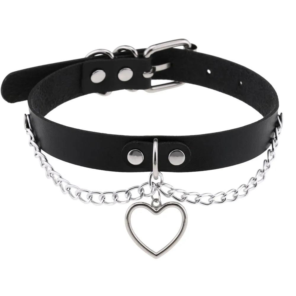 Harajuku Punk Rock Rivet Goth Choker | PU Leather Collar with Heart, Cross & Spikes | Hip Hop Bondage Jewelry for Women - Passion Pulse Adult