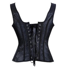 Women’s Floral Jacquard Overbust Corset – Gothic Steampunk Zipper Bustier with Straps - Passion Pulse Adult