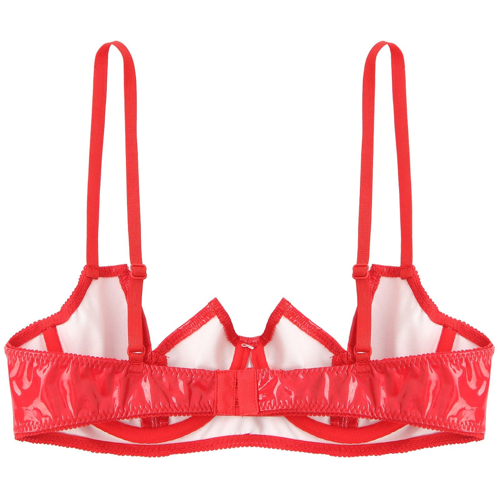 Patent Leather Open Chest V-Notch Underwire Bra - Passion Pulse Adult