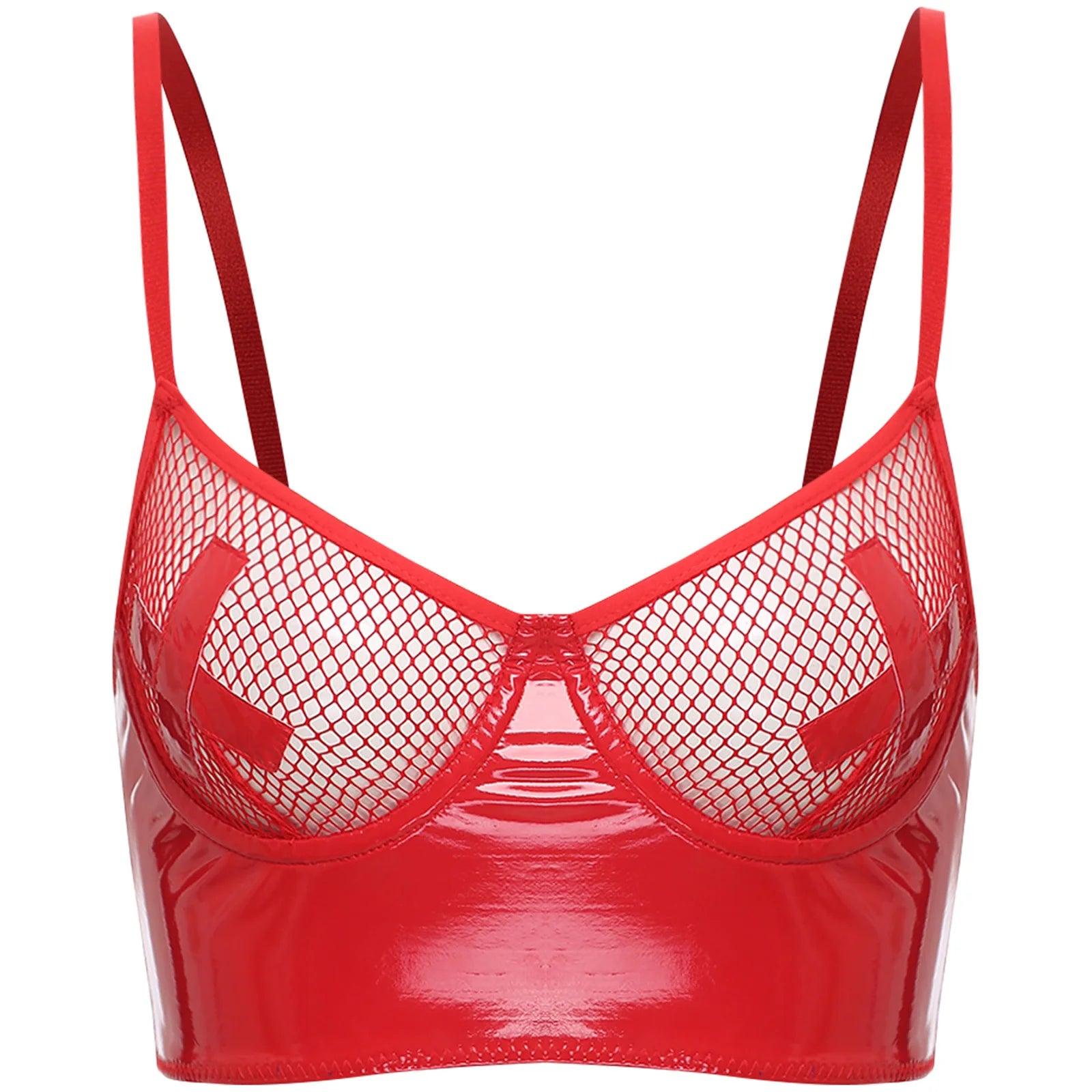 Wet Look Mesh Balconette Bra | Sexy Lingerie - Passion Pulse Adult