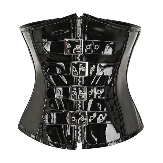 PU Leather Corset Top – Shiny PVC Steampunk Gothic Underbust Waist Cincher for Women - Passion Pulse Adult