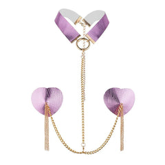 Heart Tassel Leather Nipple Covers with Chain & Choker - Passion Pulse Adult