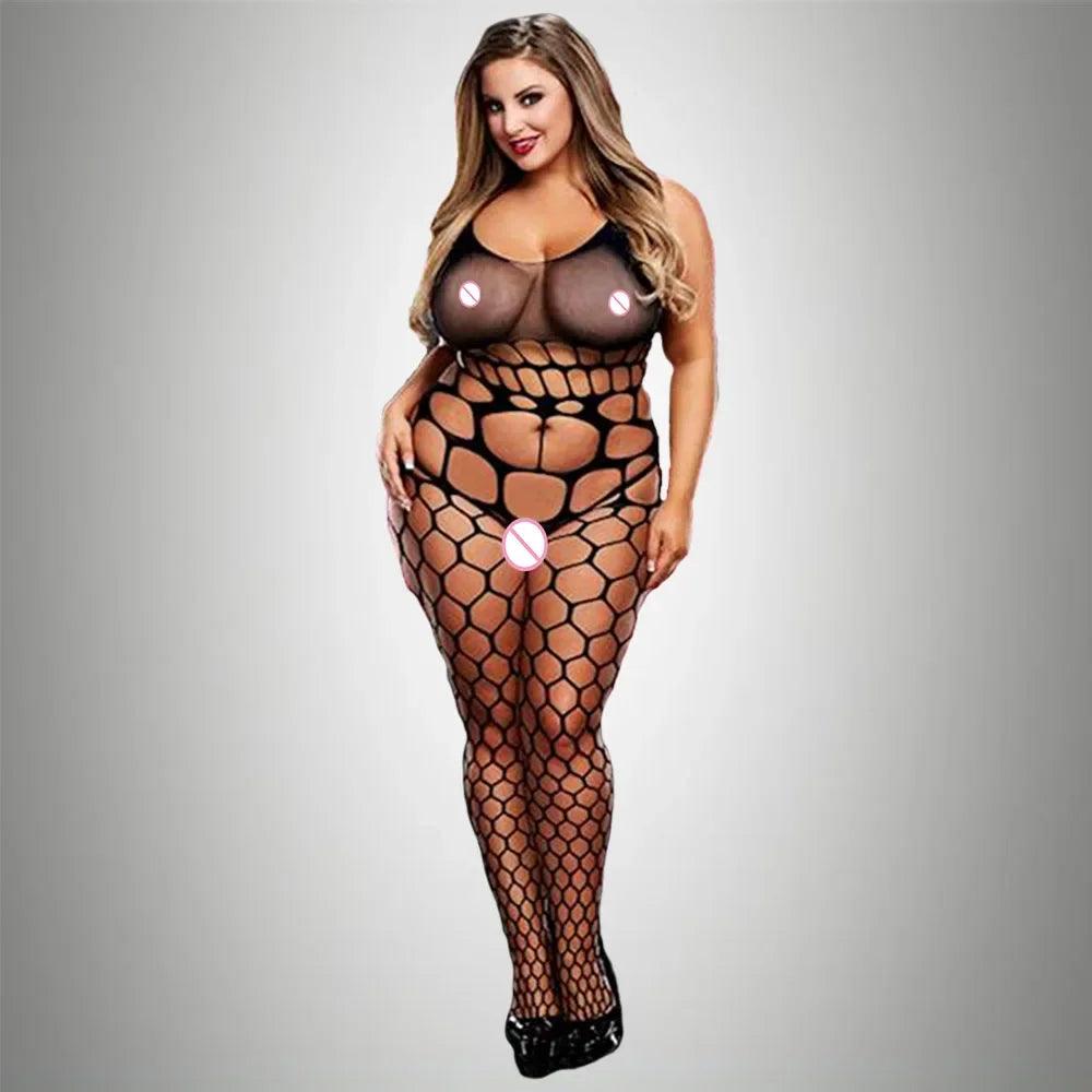 Plus Size Sexy Fishnet Bodystocking – Babydoll Dress & Mesh Lingerie for Women - Passion Pulse Adult