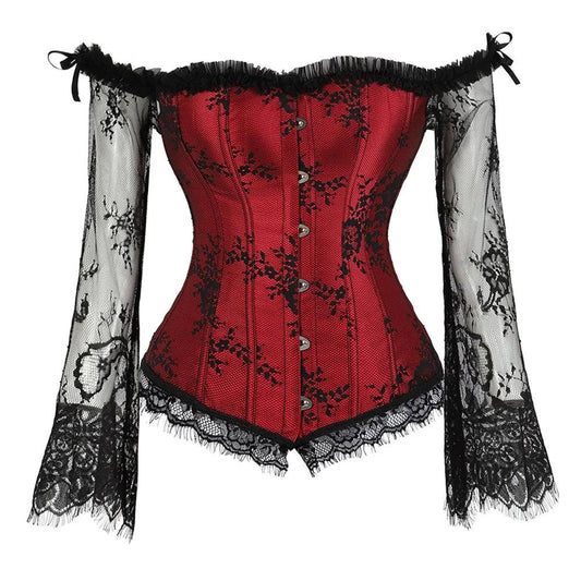 Vintage Women’s Sexy Off-Shoulder Lace Embroidered Bustier Corset – Gothic Overbust Corselet Top, Plus Size Lingerie - Passion Pulse Adult