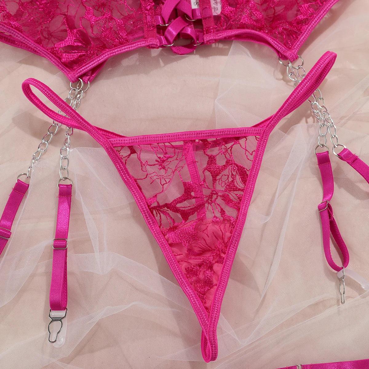 Sexy Lace 4-Piece Lingerie Set | Luxury Fit - Passion Pulse Adult