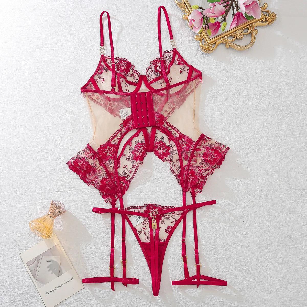 Sheer Lace 3-Piece Lingerie Set | Sexy Fit - Passion Pulse Adult