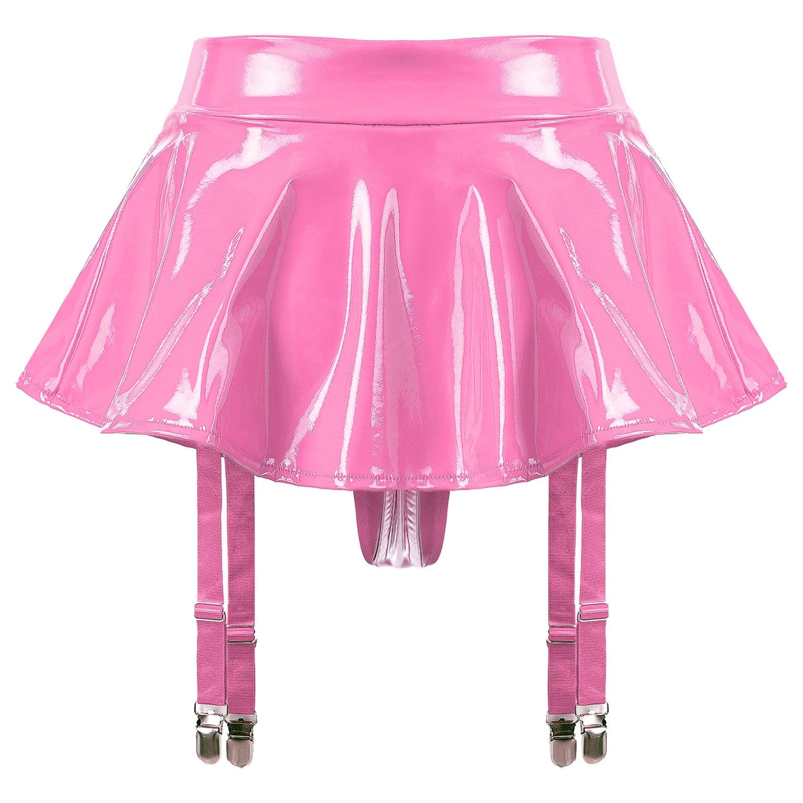 Wet Look Mini Skirt with Garter & Thong - Passion Pulse Adult
