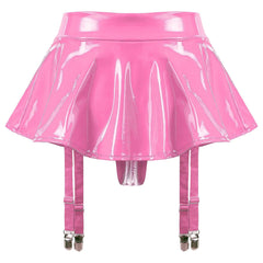 Wet Look Mini Skirt with Garter & Thong - Passion Pulse Adult