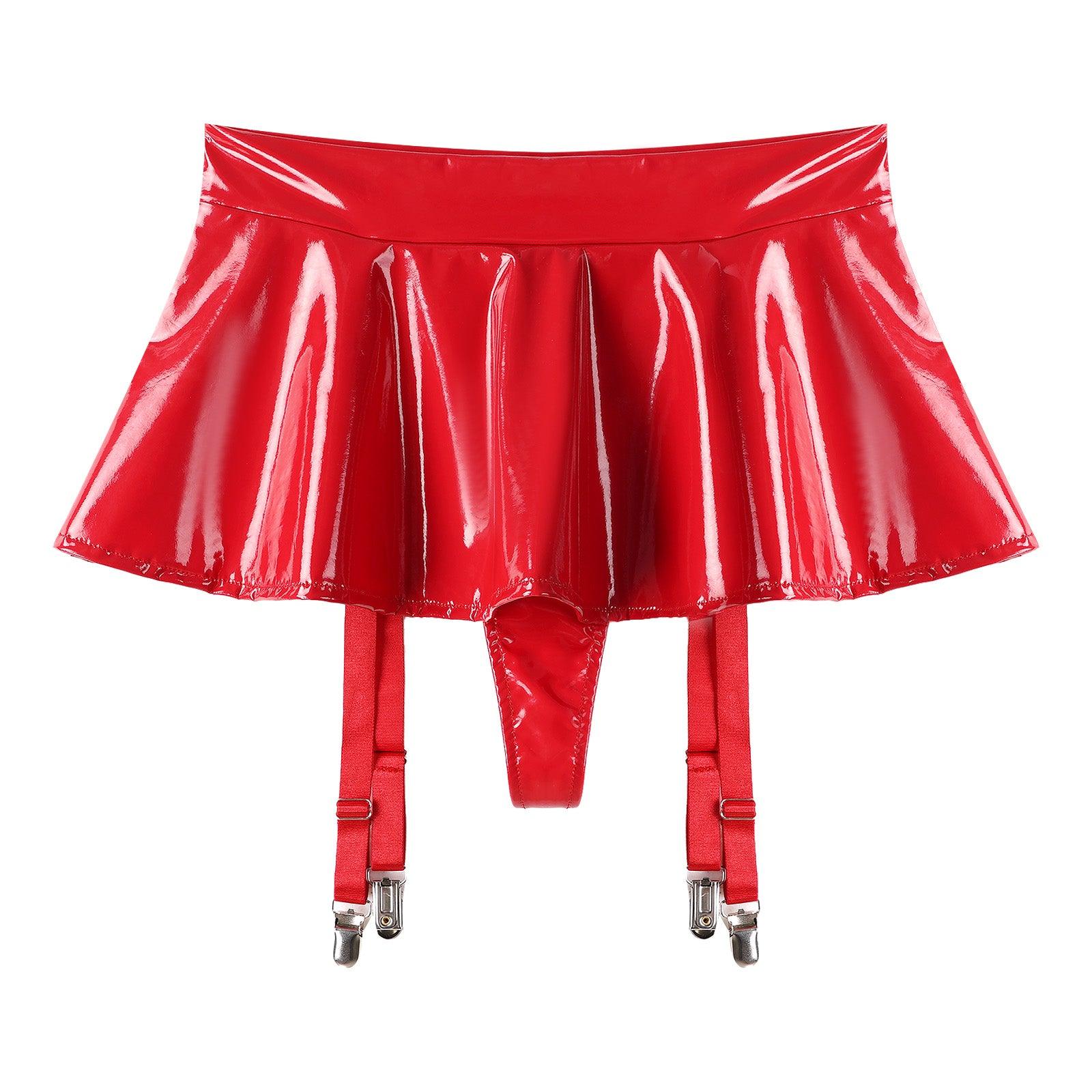 Wet Look Mini Skirt with Garter & Thong - Passion Pulse Adult
