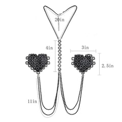 Women's Rhinestone Nipple Pasties & Choker Set – Self-Adhesive Reusable Body Chain - Passion Pulse Adult