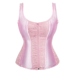 Women’s Floral Jacquard Overbust Corset – Gothic Steampunk Zipper Bustier with Straps - Passion Pulse Adult