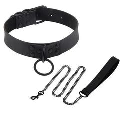 Adjustable BDSM Collar with Leash – Rivet Choker and Steel Chain Set for Couples Roleplay and Bondage Play - Passion Pulse Adult