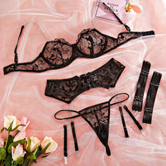 Sexy Lace 4-Piece Lingerie Set | Luxury Fit - Passion Pulse Adult