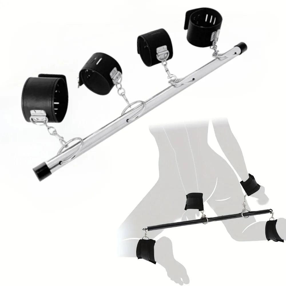 Adjustable BDSM Spreader Bar with Handcuffs and Leg Cuffs – Restraint Kit for Couples Roleplay and Fetish Play - Passion Pulse Adult