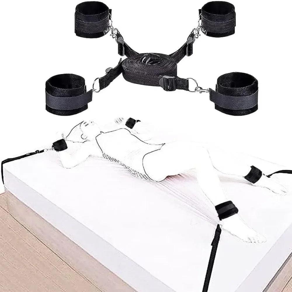 Adjustable Bed Restraint Bondage Kit with Handcuffs and Ankle Cuffs – BDSM Accessories for Couples - Passion Pulse Adult