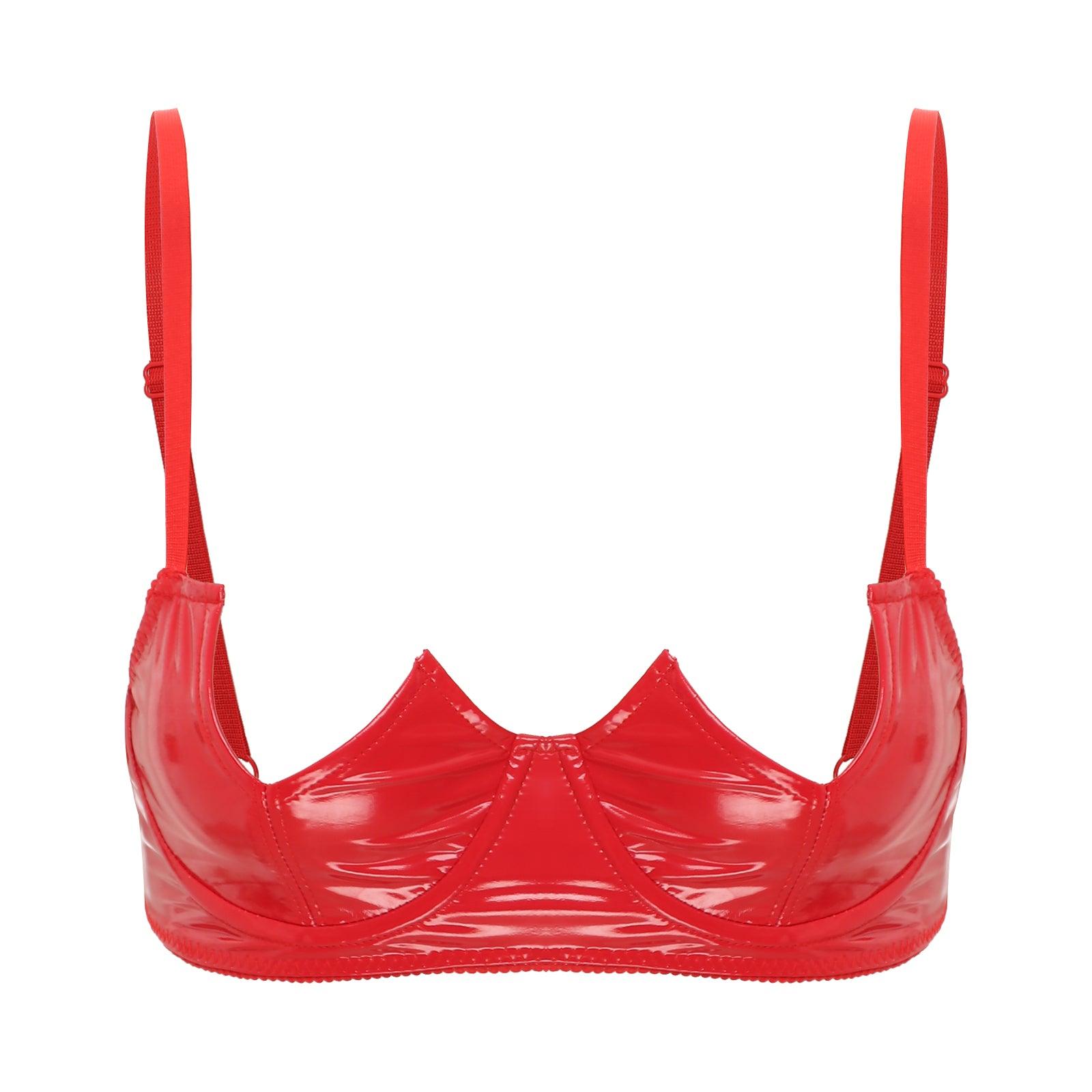 Patent Leather Open Chest V-Notch Underwire Bra - Passion Pulse Adult