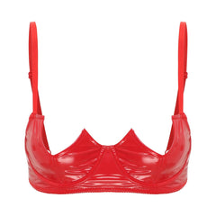 Patent Leather Open Chest V-Notch Underwire Bra - Passion Pulse Adult