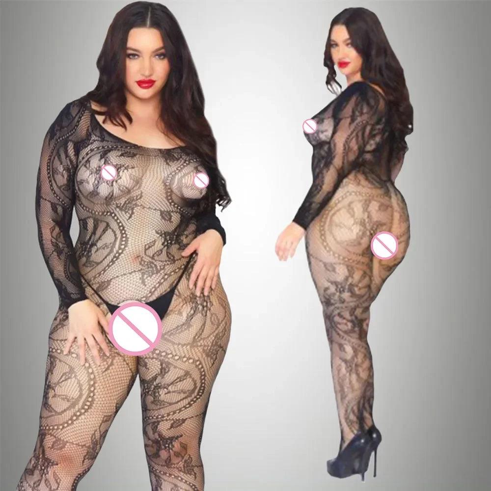 Plus Size Sexy Fishnet Bodystocking – Babydoll Dress & Mesh Lingerie for Women - Passion Pulse Adult