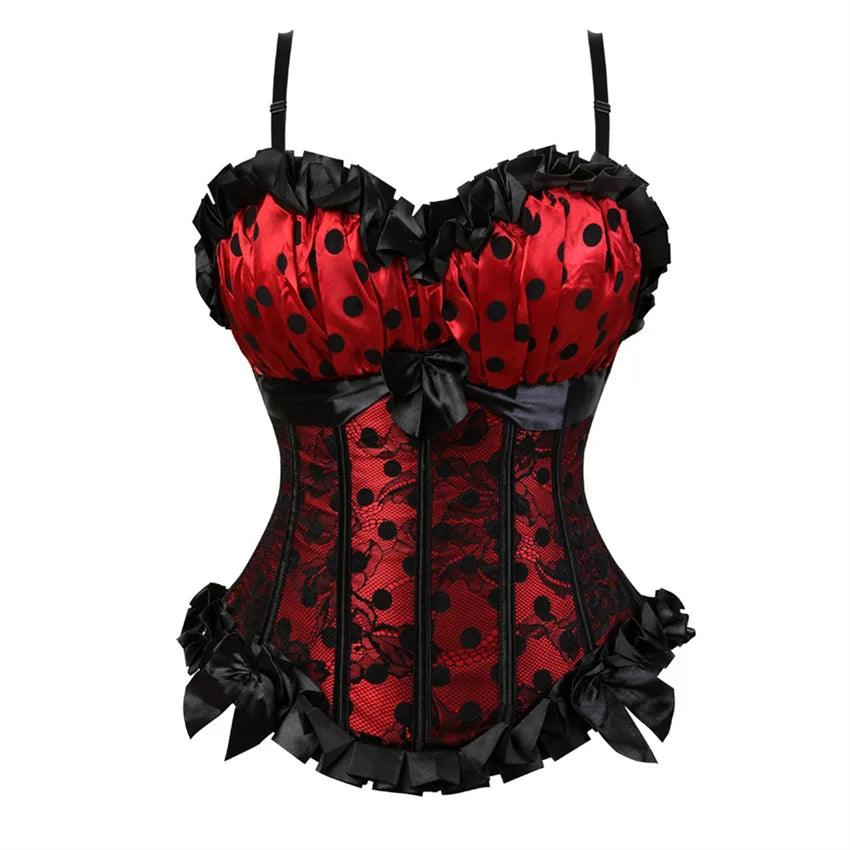 Women’s Floral Jacquard Overbust Corset – Gothic Steampunk Zipper Bustier with Straps - Passion Pulse Adult