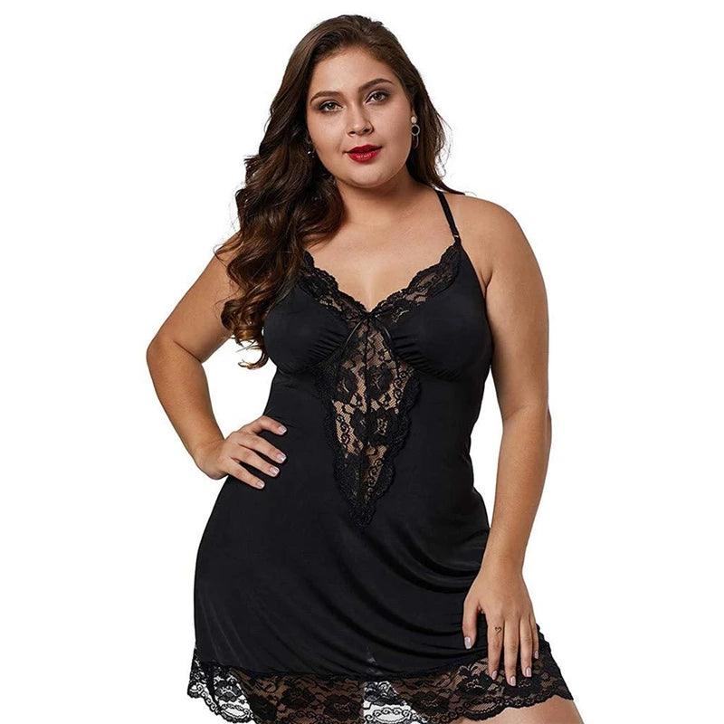 Plus-Size Lace Satin Nightdress with Spaghetti Straps - Sexy Sleepwear for Women - Passion Pulse Adult