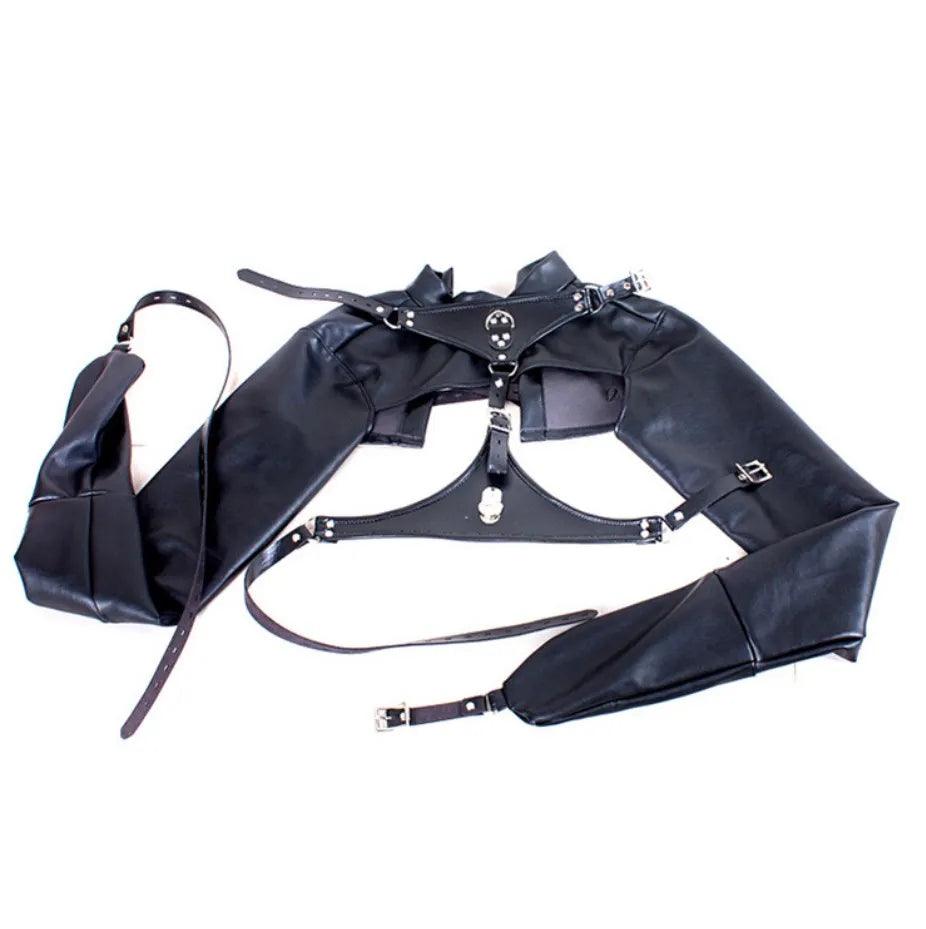 BDSM PU Leather Arm Binder Restraint – Behind-Back Straight Jacket Harness for Bondage Play and Roleplay - Passion Pulse Adult