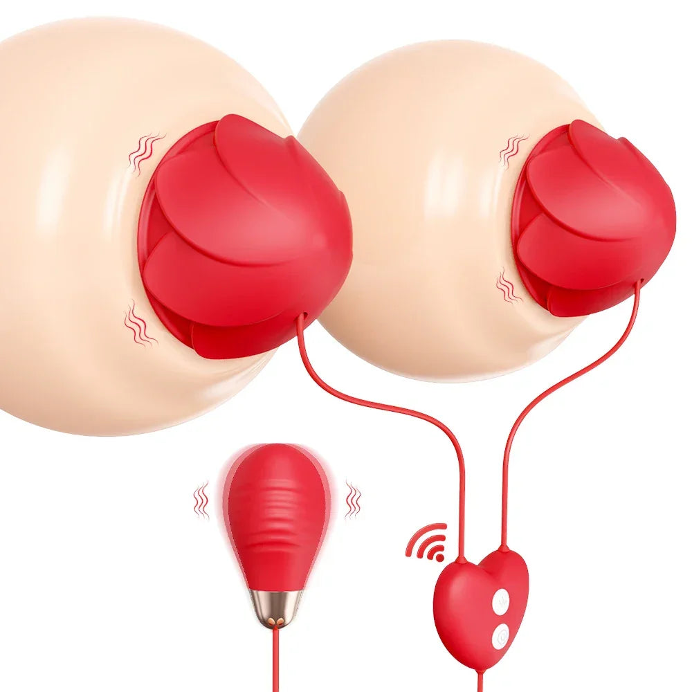 Rose Vibrators – App-Controlled Nipple Clamps for Women | Wireless Couples Toy with 9 Modes - Passion Pulse Adult