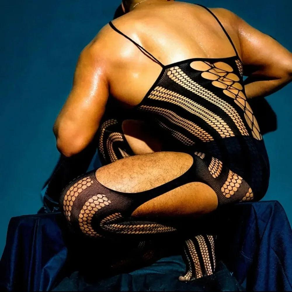 Men's Fishnet Bodystocking – Open Crotch Erotic Lingerie & Teddy Nightwear - Passion Pulse Adult