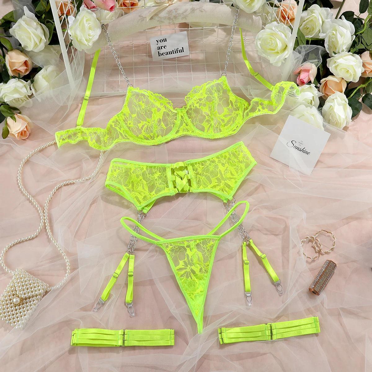 Sexy Lace 4-Piece Lingerie Set | Luxury Fit - Passion Pulse Adult