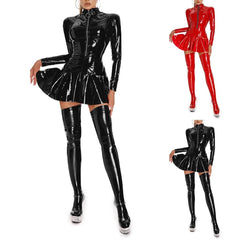 Wet Look PVC Leather Zip-Up Dress | Sexy Fit - Passion Pulse Adult