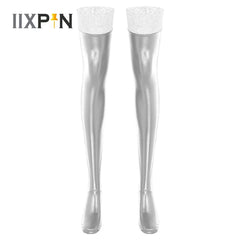 Wet Look Faux Leather Thigh-High Stockings - Passion Pulse Adult