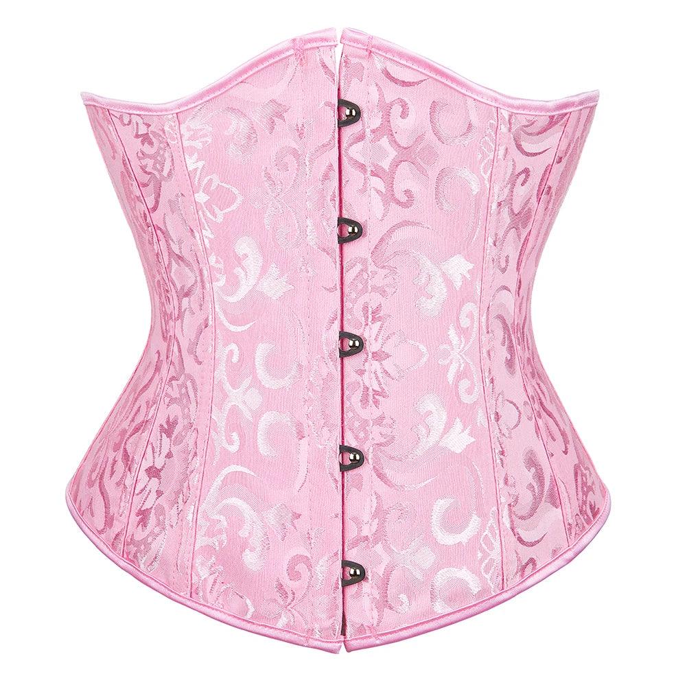 Pink Underbust Corset Top – Plus Size Waist Cincher Gothic Corselet in Black, White, Red, Blue, Rose - Passion Pulse Adult