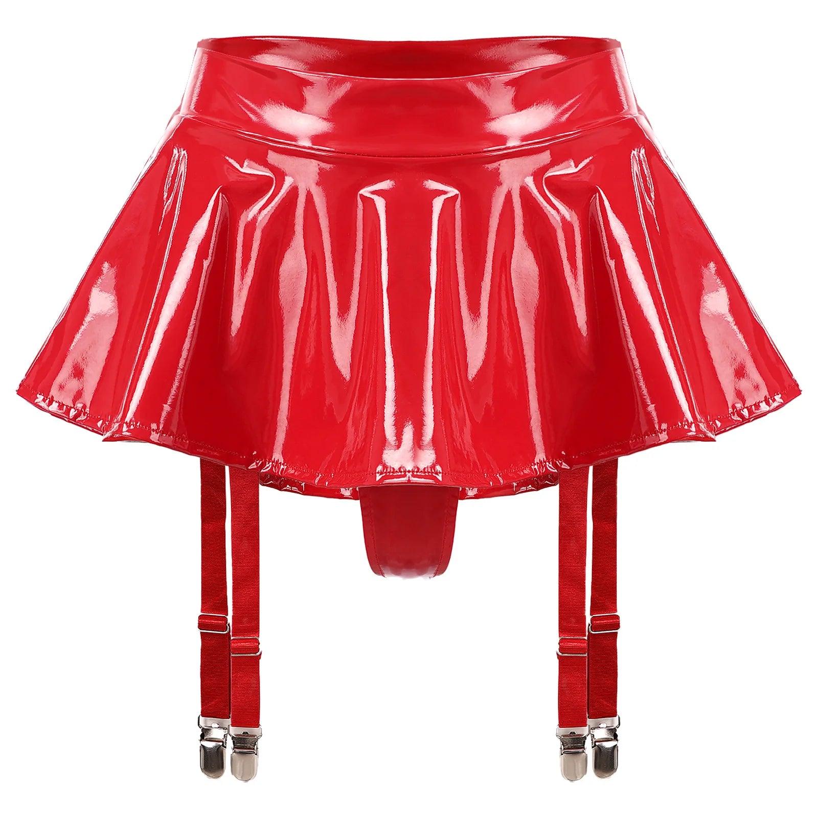 Wet Look Mini Skirt with Garter & Thong - Passion Pulse Adult