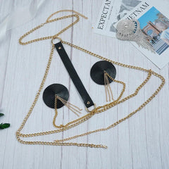 Heart Tassel Leather Nipple Covers with Chain & Choker - Passion Pulse Adult