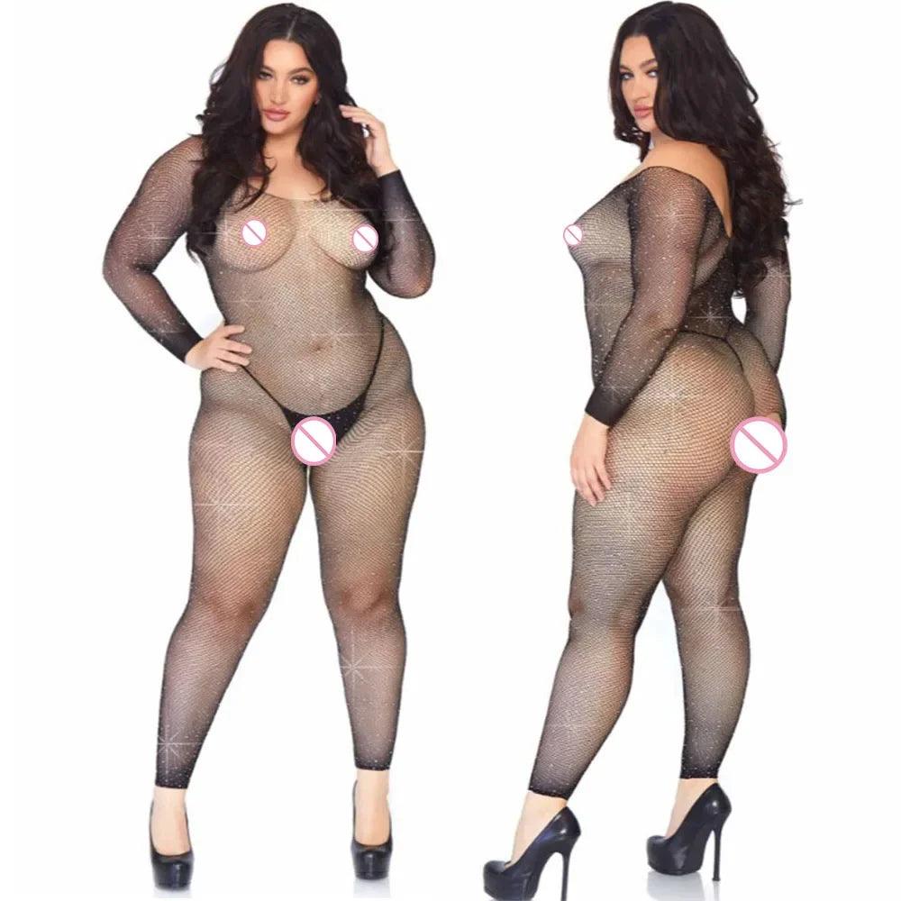 Plus Size Sexy Fishnet Bodystocking – Babydoll Dress & Mesh Lingerie for Women - Passion Pulse Adult