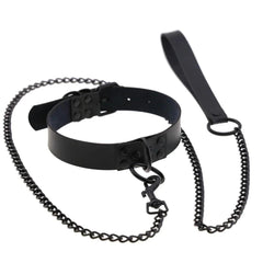 Adjustable BDSM Collar with Leash – Rivet Choker and Steel Chain Set for Couples Roleplay and Bondage Play - Passion Pulse Adult