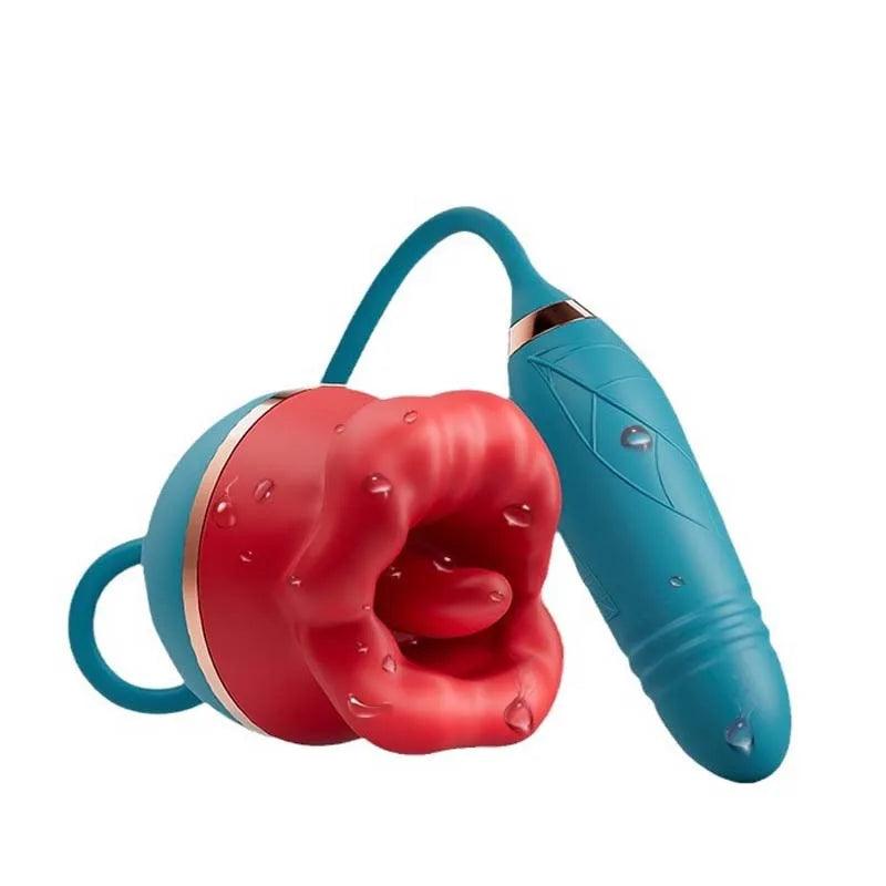 2-in-1 Red Lips Licking & Telescopic Vibrator – Dual Pleasure for Women - Passion Pulse Adult
