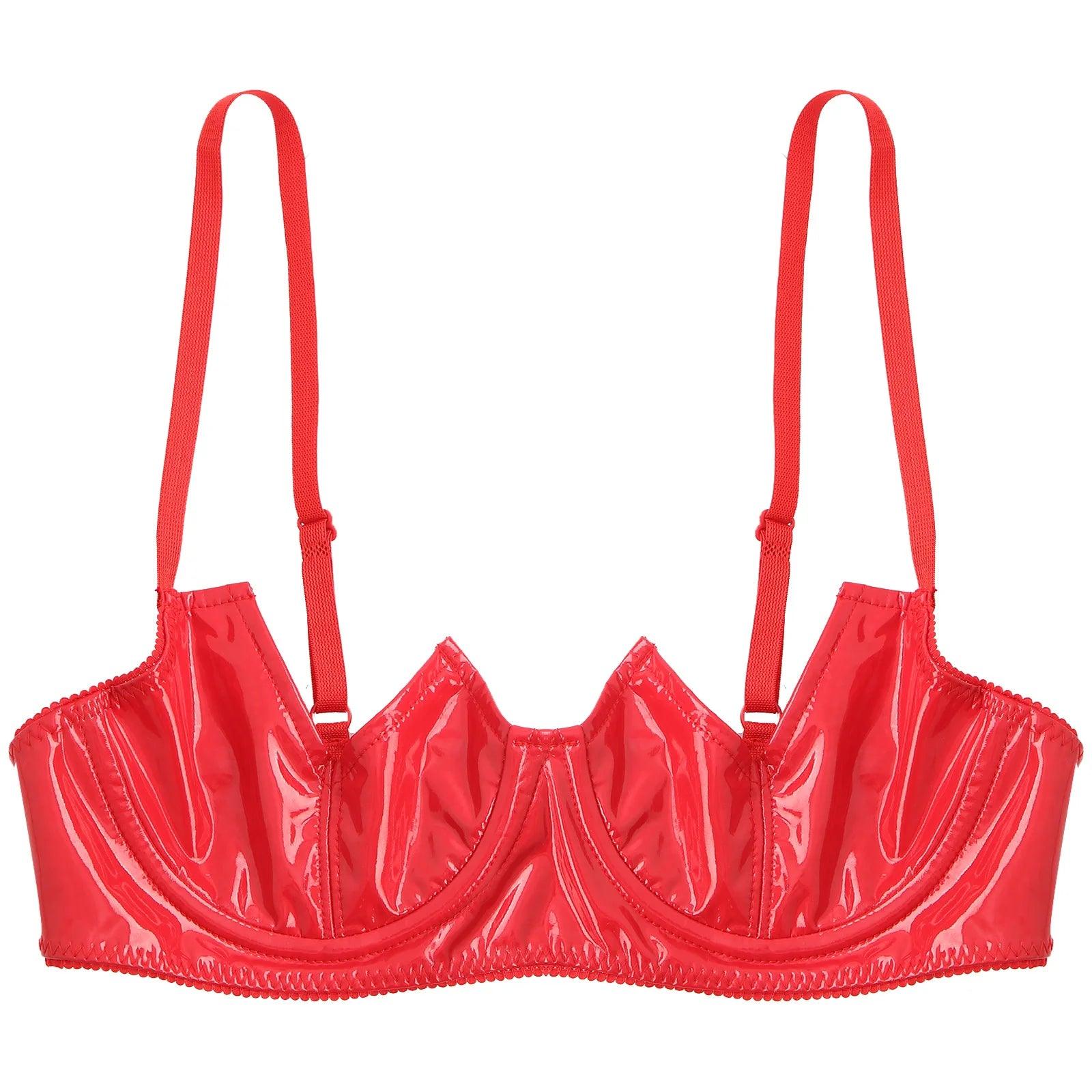 Patent Leather Open Chest V-Notch Underwire Bra - Passion Pulse Adult