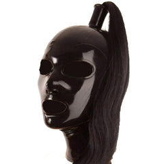 Red Latex Hood with Blonde Ponytail Wig – Full Face Rubber Mask for Cosplay, Clubwear, and Party Costumes - Passion Pulse Adult