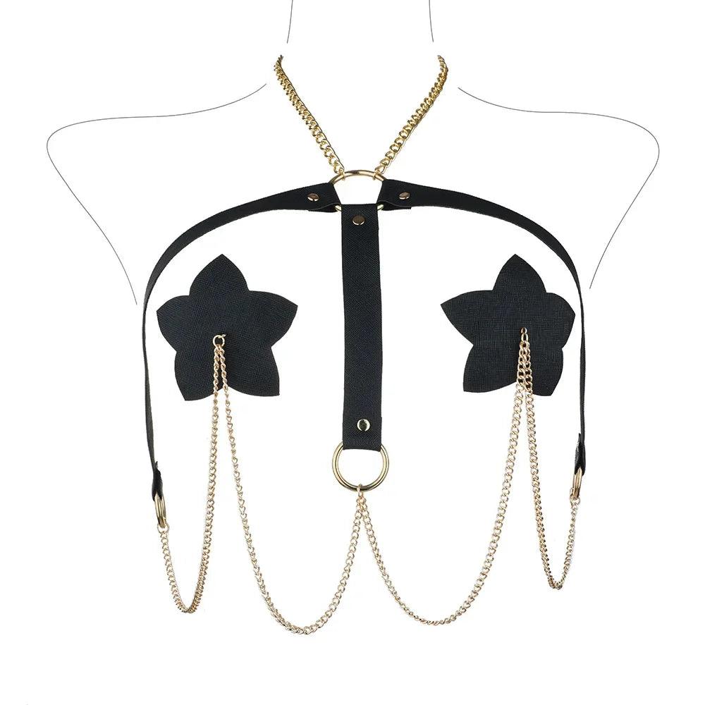 Heart Tassel Leather Nipple Covers with Chain & Choker - Passion Pulse Adult