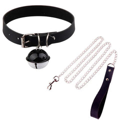 Adjustable BDSM Collar with Leash – Rivet Choker and Steel Chain Set for Couples Roleplay and Bondage Play - Passion Pulse Adult