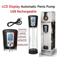 Electric LCD Penis Pump – Vacuum Extender & Erection Trainer for Men - Passion Pulse Adult