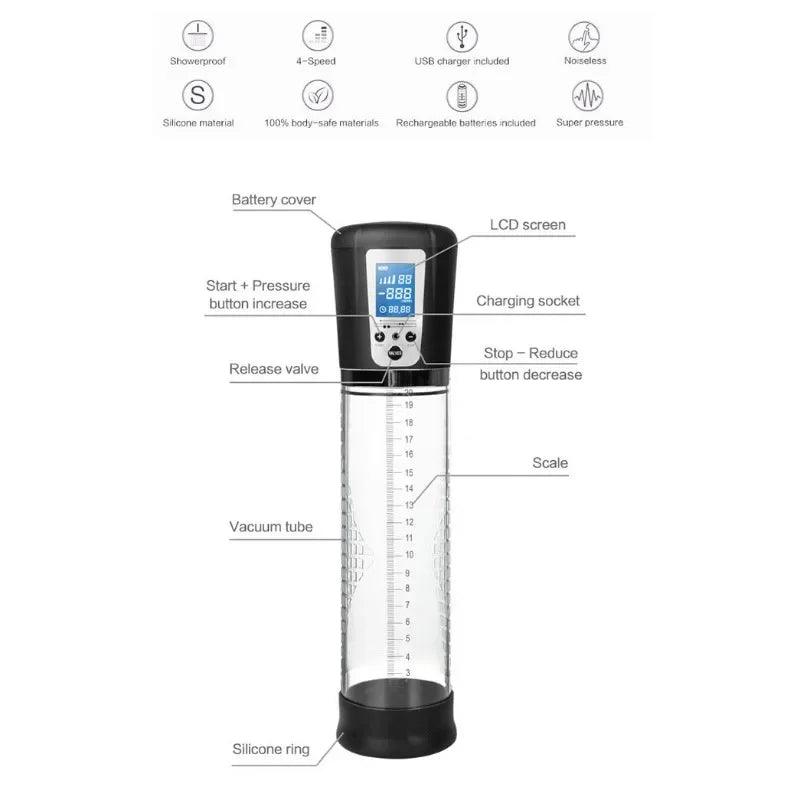 Electric LCD Penis Pump – Vacuum Extender & Erection Trainer for Men - Passion Pulse Adult