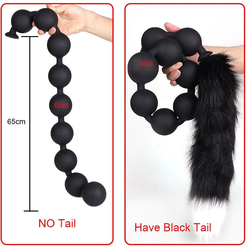 Butt Plug with Tail BDSM Adult Sex Wild Tail Teaser - 9-Ball Silicone Pleasure Toy - Passion Pulse Adult