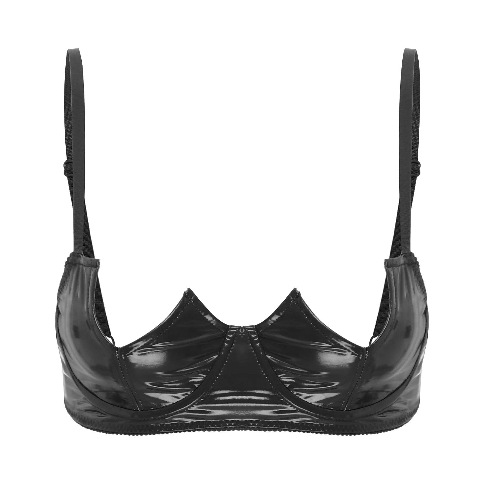 Patent Leather Open Chest V-Notch Underwire Bra - Passion Pulse Adult
